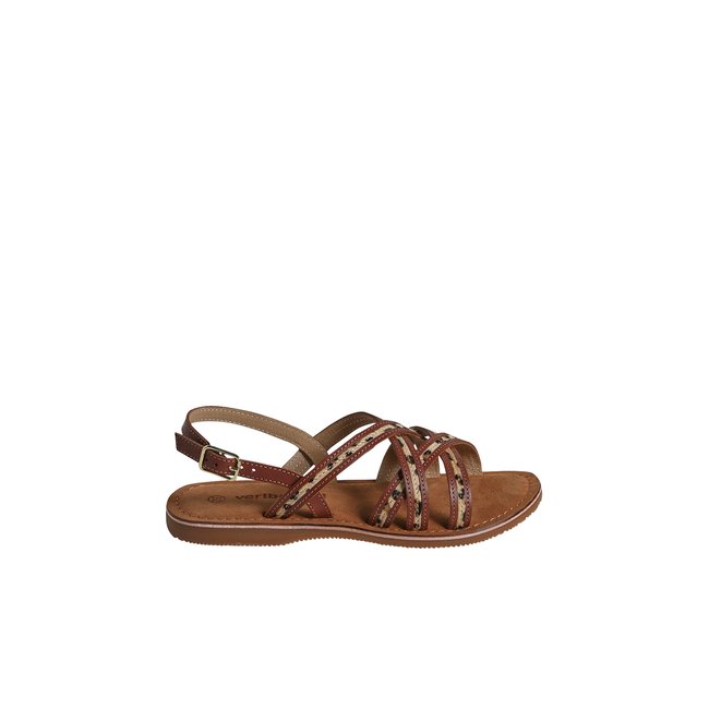 Sandales brides croisées cuir junior marron imprimé <span itemprop=