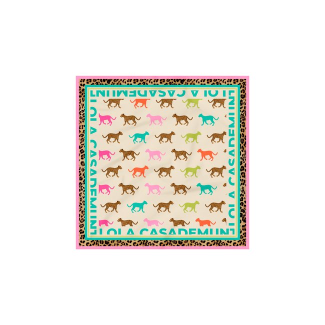 Foulard en satin avec imprimé panthère multicolore vert <span itemprop=