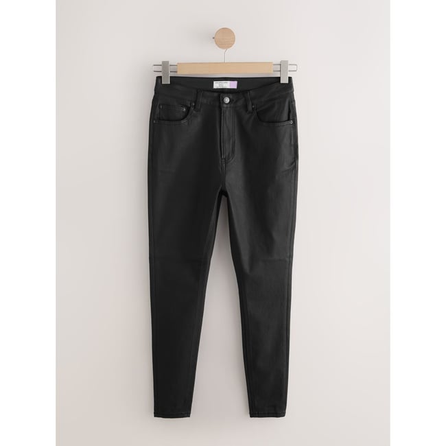 Jean skinny en denim enduit coupe sablier noir <span itemprop=