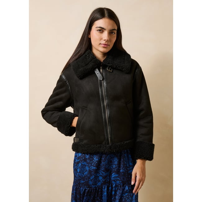 Blouson bomber fourré à zip noir <span itemprop=