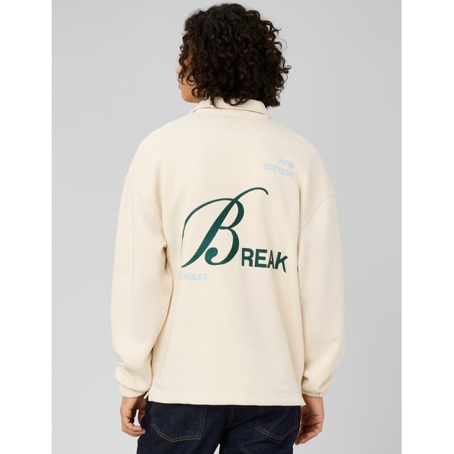 Sweat col polo naturel <span itemprop=