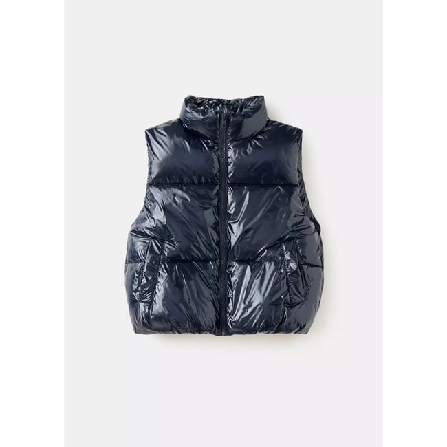 Gilet matelassé brillant bleu marine <span itemprop=