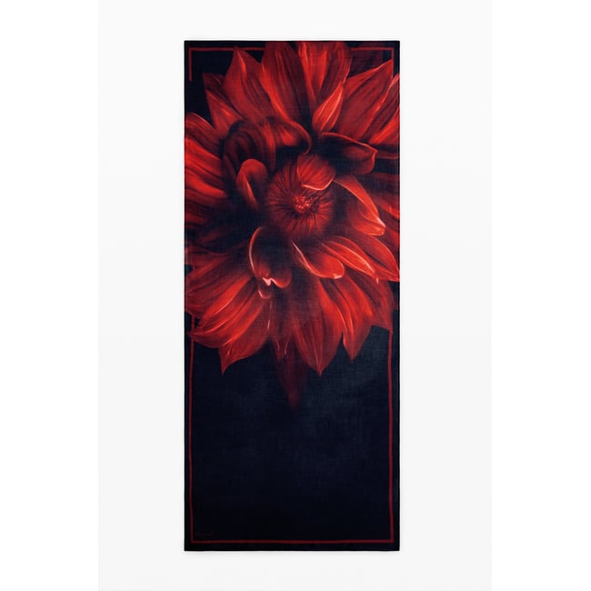 Foulard rectangulaire à fleurs noir <span itemprop=