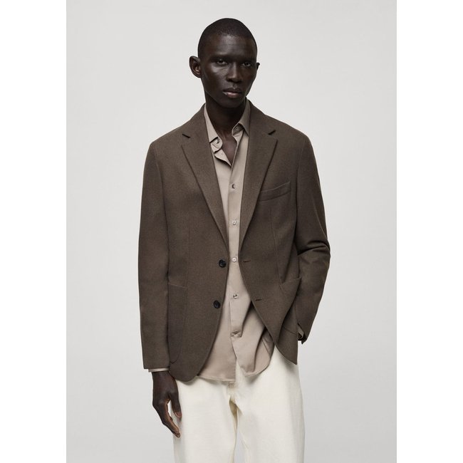 Veste laine mélangée slim-fit kaki <span itemprop=