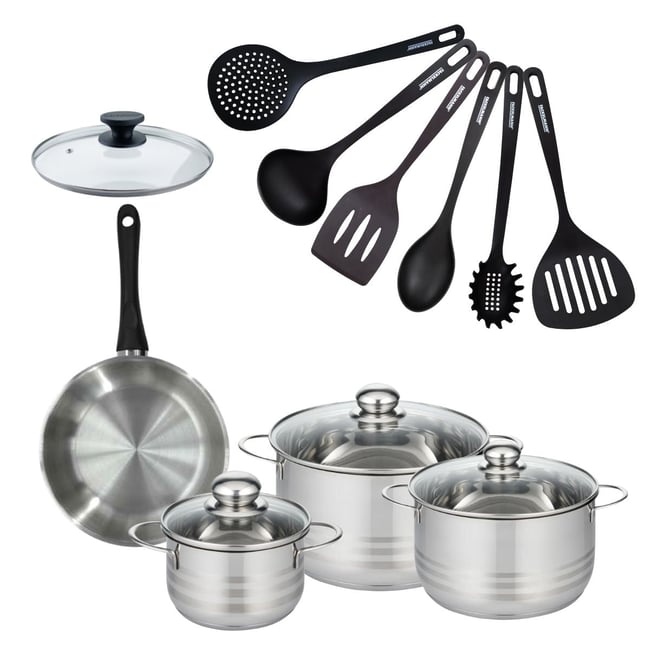 Batterie de cuisine 1 poêle 20cm + 3 faitouts 16/20/24cm GENEVA inox|noir <span itemprop=