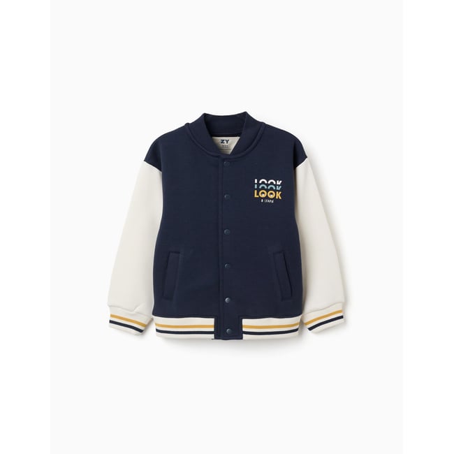 Blouson bomber en coton peigné avec imprimé bleu foncé <span itemprop=
