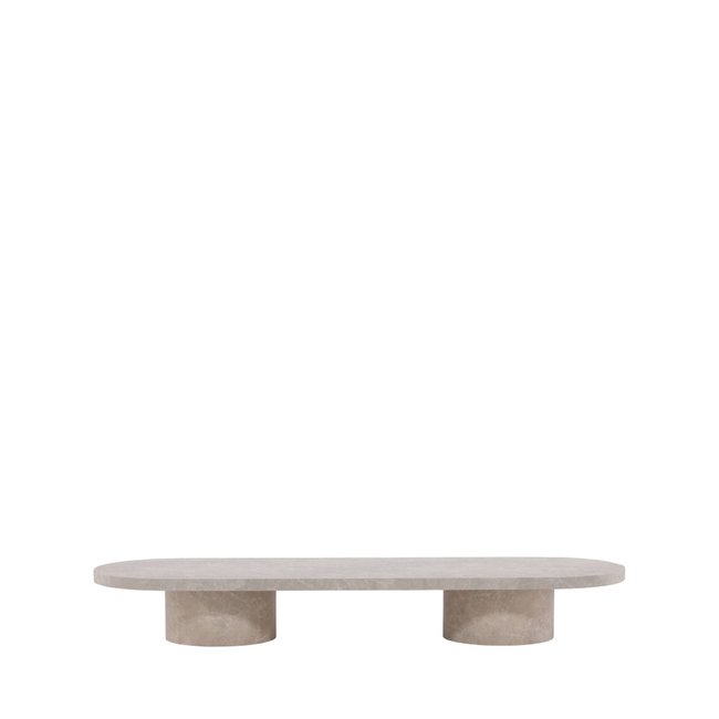 Table basse ovale effet marbre 190x60cm- NARVIK Couleur beige <span itemprop=