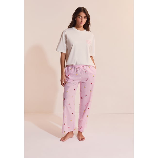 Pantalon vichy à motifs fruits BRISA rose bonbon <span itemprop=