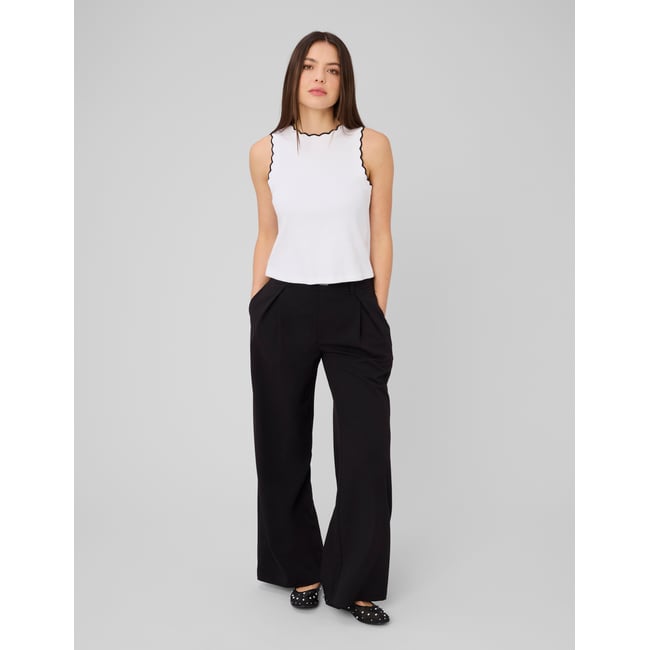 Pantalon large à pinces noir <span itemprop=