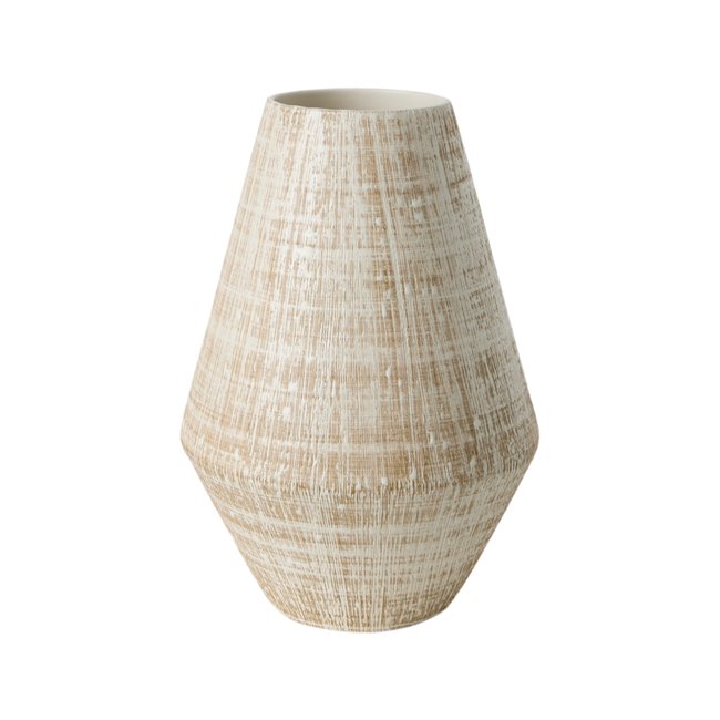 Vase céramique déco strié 29 cm - SHANI Couleur beige <span itemprop=