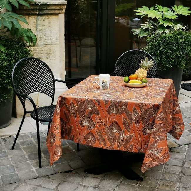 Nappe enduite carrée ou rectangle JUNGLE marron <span itemprop=