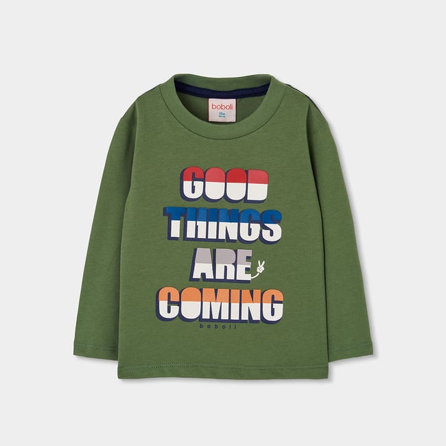 T-shirt maille garçon imprimé lettres vert <span itemprop=