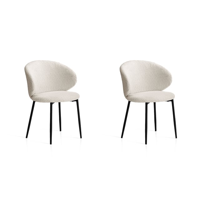 Lot de 2 chaises tissu bouclette et métal, ARC Couleur blanc <span itemprop=