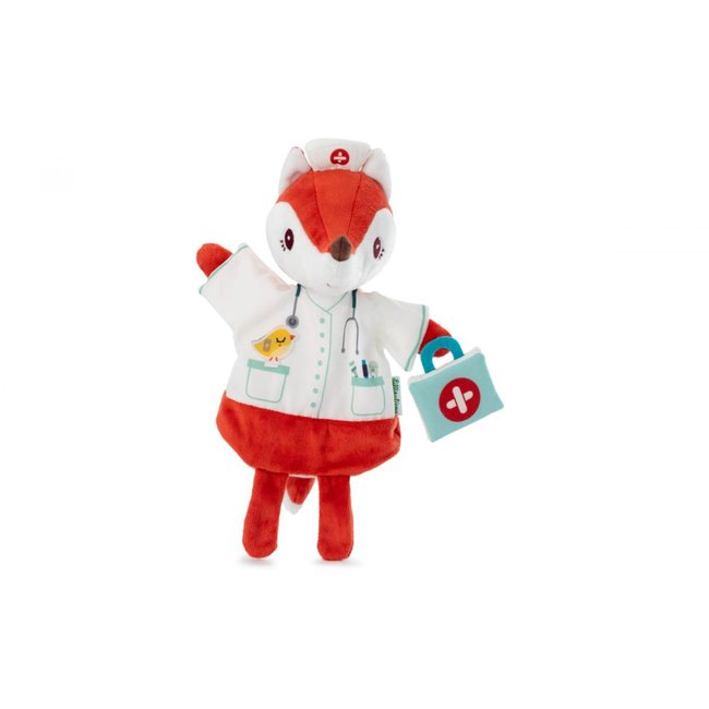 Peluche marionnette à main Alice docteur orange <span itemprop=