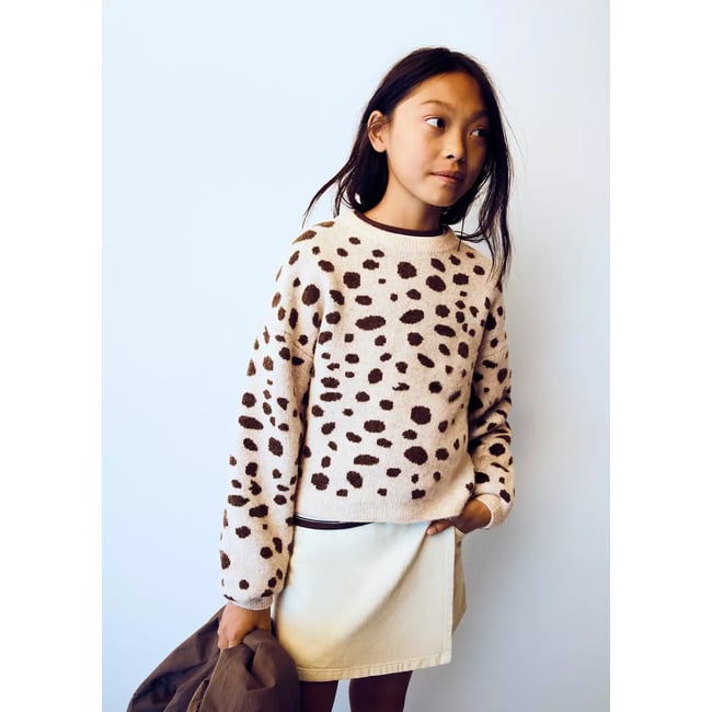 Pull-over maille imprimé animal beige <span itemprop=