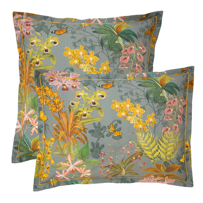 Taie d'oreiller percale de coton NUIT D ORCHIDEES gris <span itemprop=