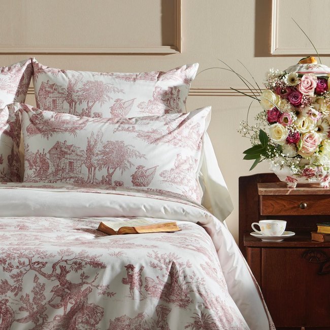 Housse De Couette   Percale De Coton - TENDRESSE bordeaux/naturel <span itemprop=