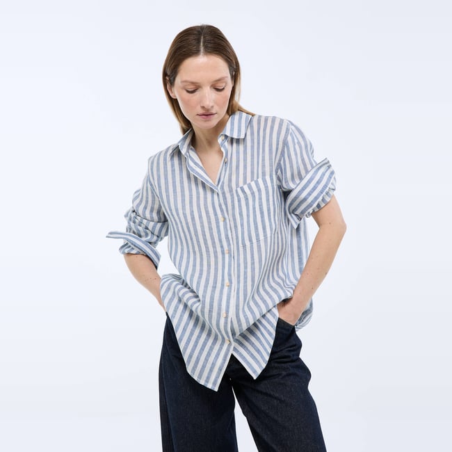 Chemise manches longues rayée en lin - MONOPRIX