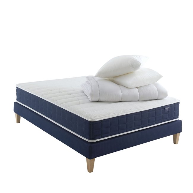 Ensemble matelas ressorts, sommier, pieds, couette et oreiller Rêve 400 Couleur blanc <span itemprop=