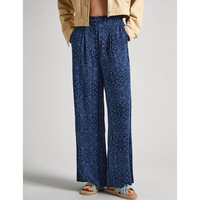 Floral Print Palazzo Trousers, navy, PEPE JEANS