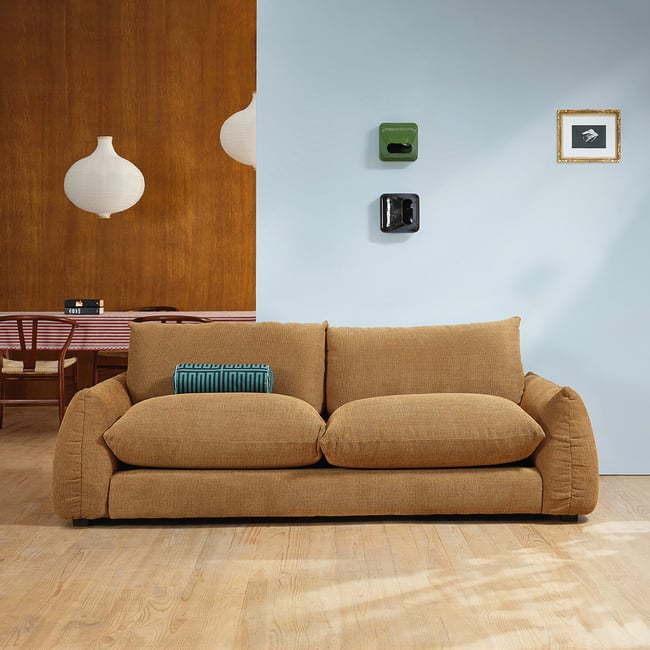 Canapé droit 3 places en tissu texturé   JACQUES Couleur bronze <span itemprop=