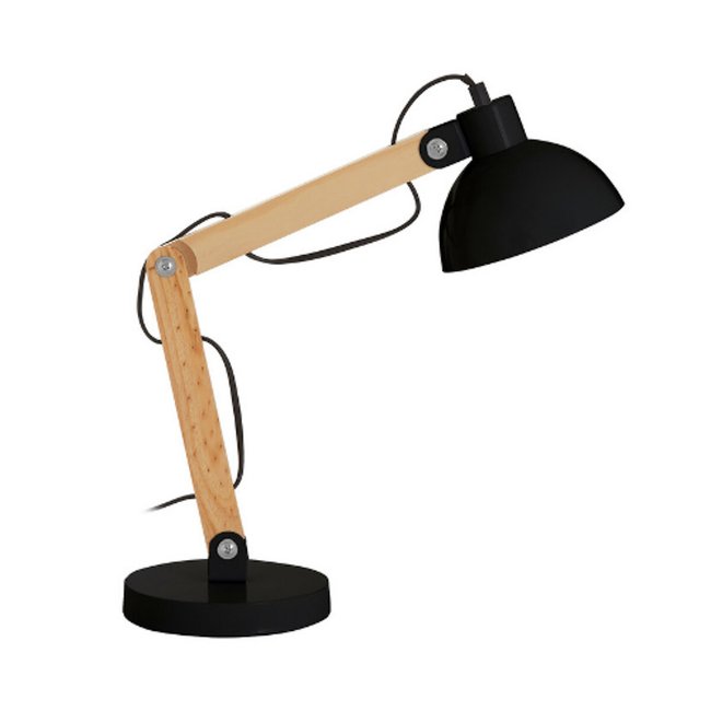 Scandi Style Task Table Lamp in Wood and Black Metal, black, SO'HOME