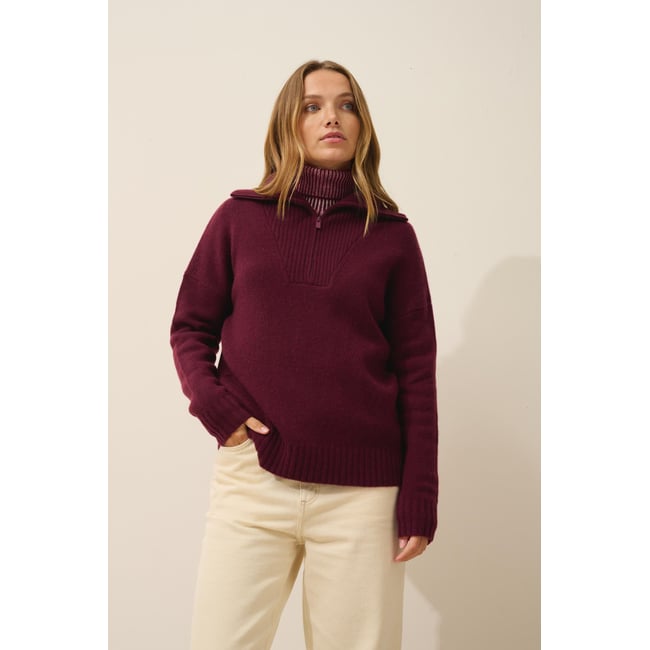 Pull Camionneur 6 Fils Mûre Akar bordeaux foncé <span itemprop=
