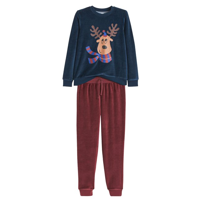 Pyjama aus Samt, Rentiermotiv marine/rot <span itemprop=