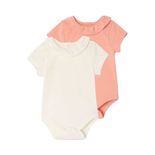 Lot de 2 bodies col fantaisie manches courtes corail <span itemprop=