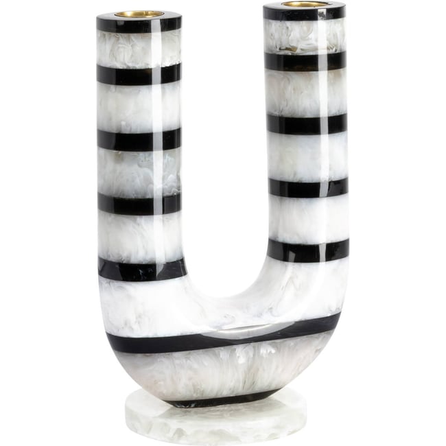 Bougeoir graphique en résine Couleur noir et blanc <span itemprop=