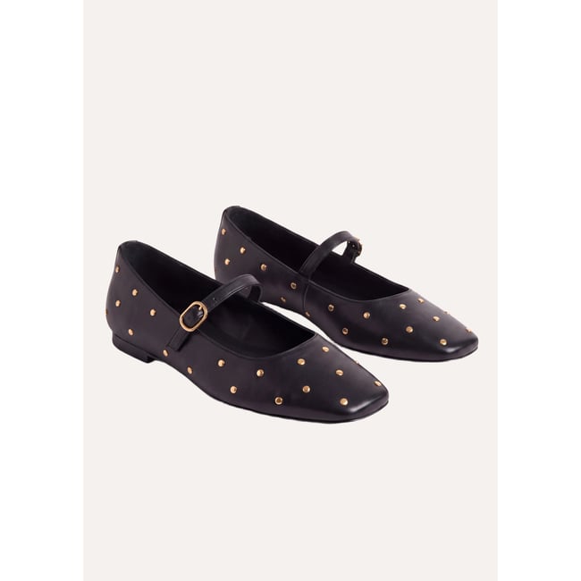 Ballerines plates en cuir bout carré noir <span itemprop=