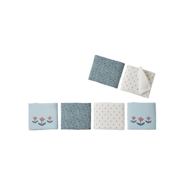 Tour de lit / tour de parc pare-chocs en gaze de coton INDIA lot bleu <span itemprop=