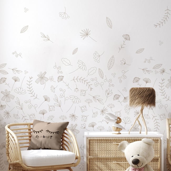 Papier peint panoramique Danse des Feuilles, Beige 225 x 250cm - ACTE DECO