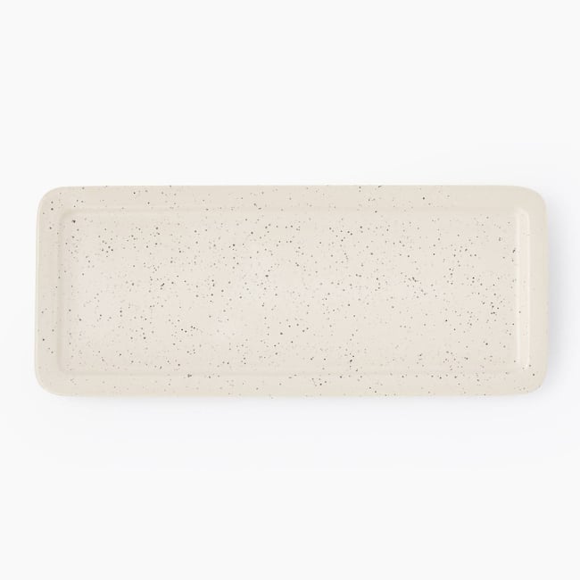 Plat rectangulaire finition mouchetée, 30cm Couleur off white <span itemprop=