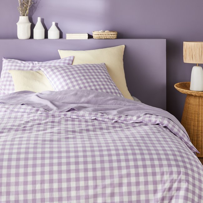 Housse de couette coton, Veldi violet vichy violet <span itemprop=