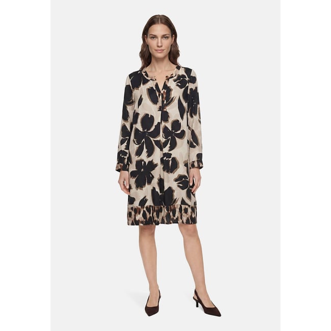 Robe tunique à manches longues beige/noir <span itemprop=