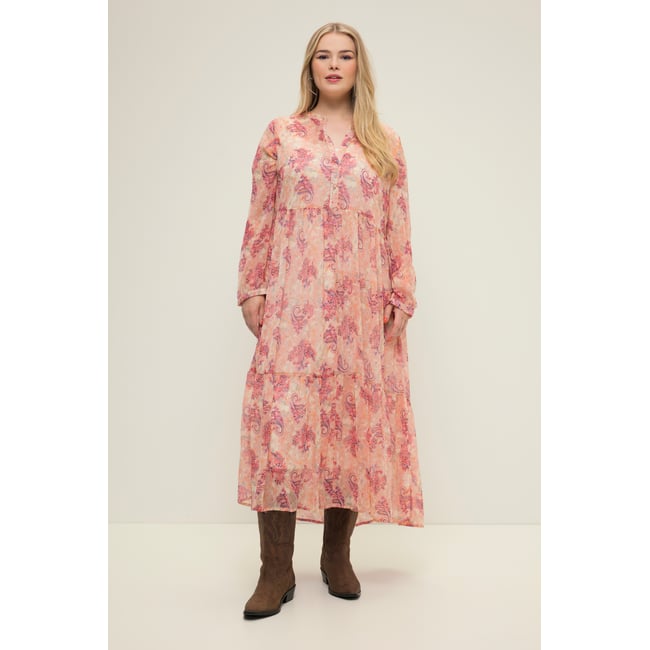 Robe maxi, ligne en A, doublure orange rouge <span itemprop=