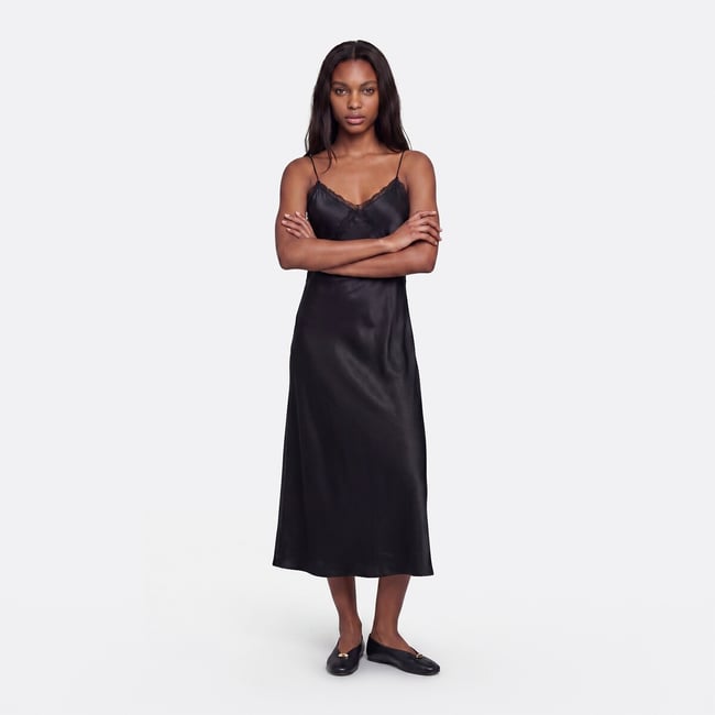 Robe longue en satin à fines bretelles et dentelle - LA REDOUTE COLLECTIONS