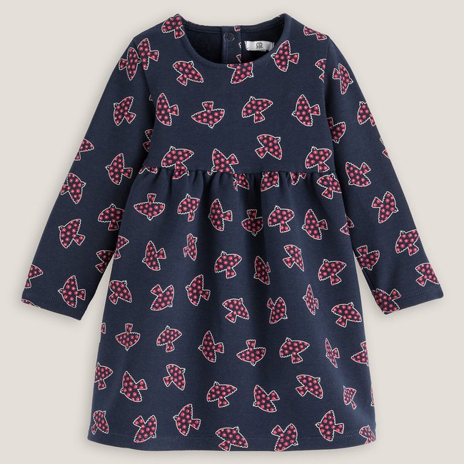 Cotton Fleece Dress in Bird Print with Long Sleeves bleu marine imprimé LA REDOUTE COLLECTIONS