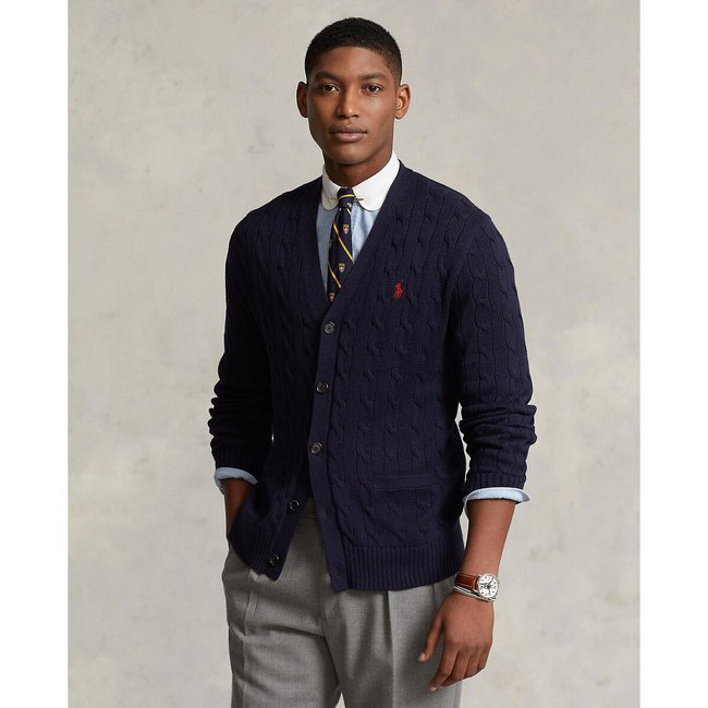 Cardigan bottoni maglia a trecce blu marino POLO RALPH LAUREN