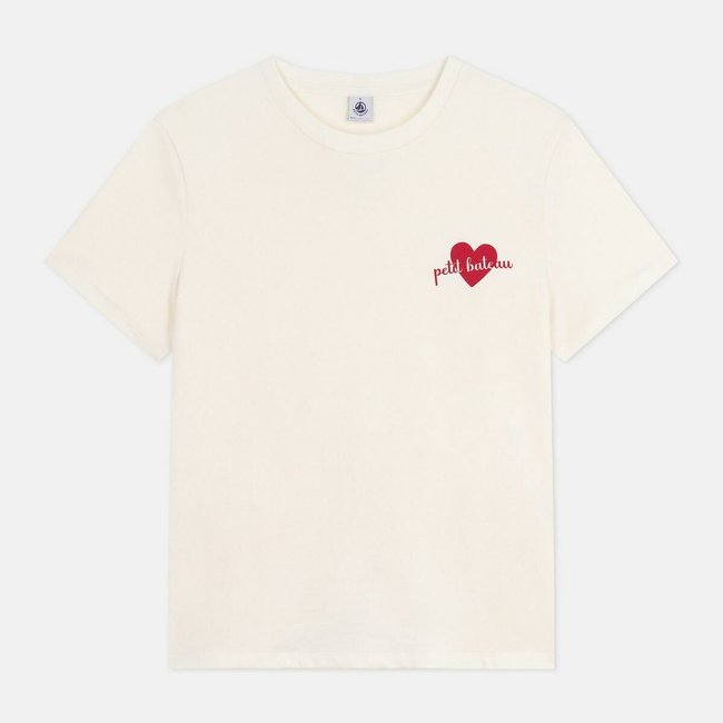 T-shirt femme le droit en coton, manches courtes blanc imprimé <span itemprop=