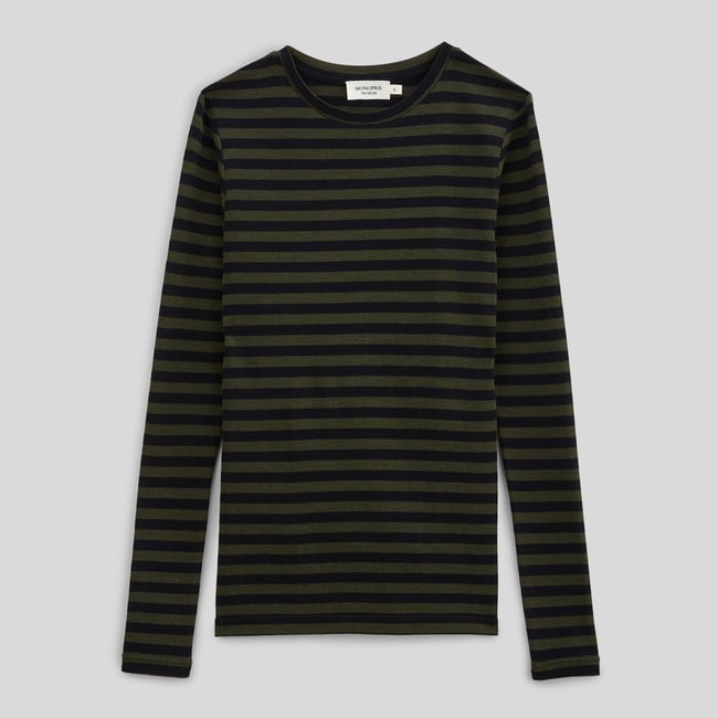 T-shirt manches longues en laine mérinos rayé - MONOPRIX