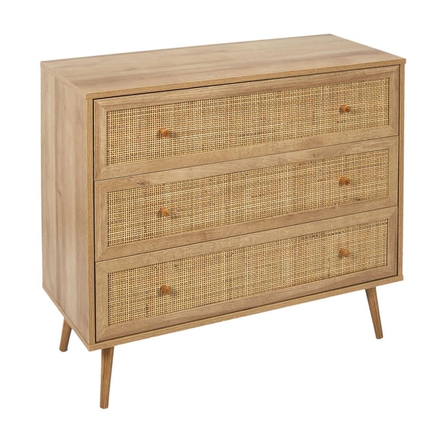 Commode 3 tiroirs en cannage BALI Couleur marron <span itemprop=