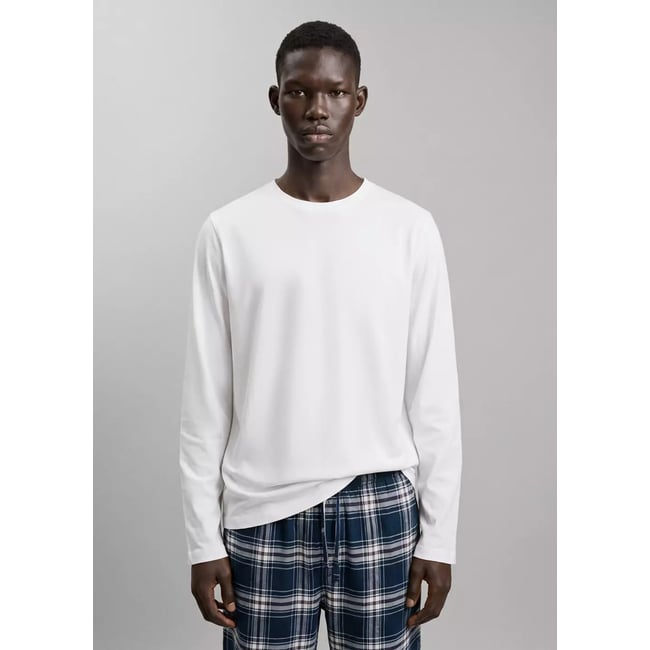 Pyjama complet coton carreaux bleu marine <span itemprop=