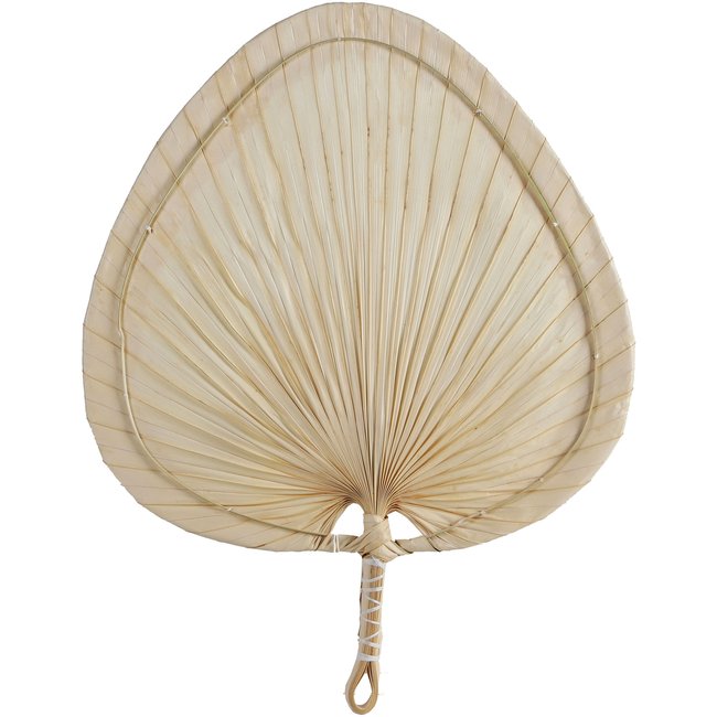 Éventail décoratif en feuilles de palmiers séchées 36x48cm Couleur bois <span itemprop=