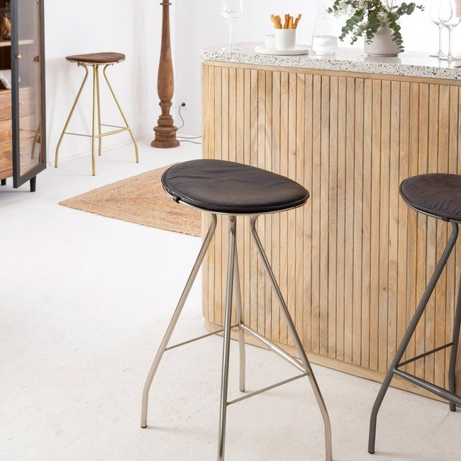 Tabouret de bar en cuir noir et métal  LYA Couleur noir <span itemprop=