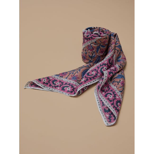 Foulard imprimé fleuri bleu orion <span itemprop=