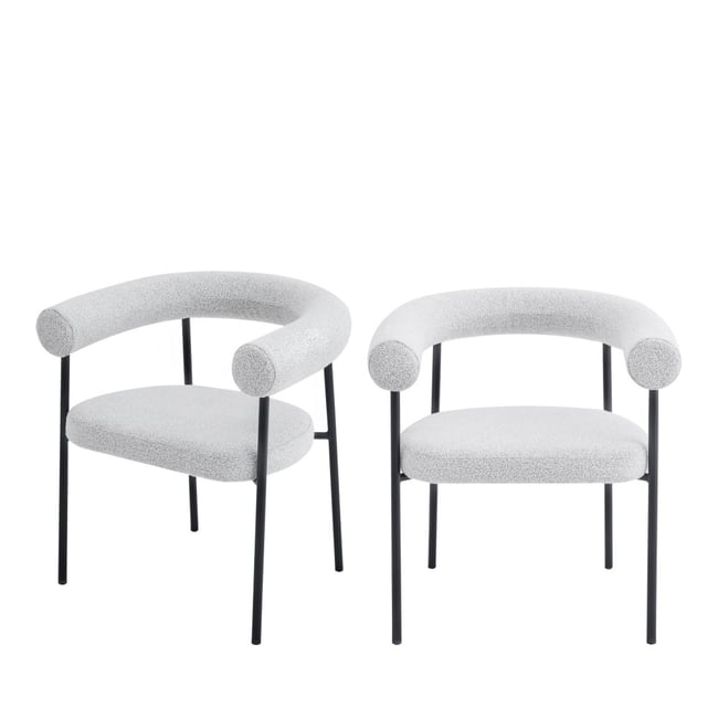 Lot de 2 fauteuils de table en tissu bouclette et métal- OLYMPE Couleur écru chiné <span itemprop=