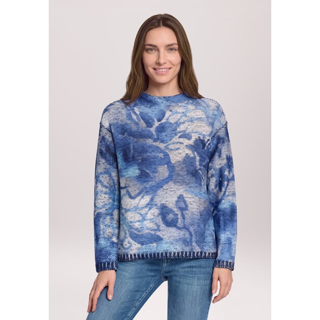 Pull-over en grosse maille à imprimé bleu/bleu <span itemprop=