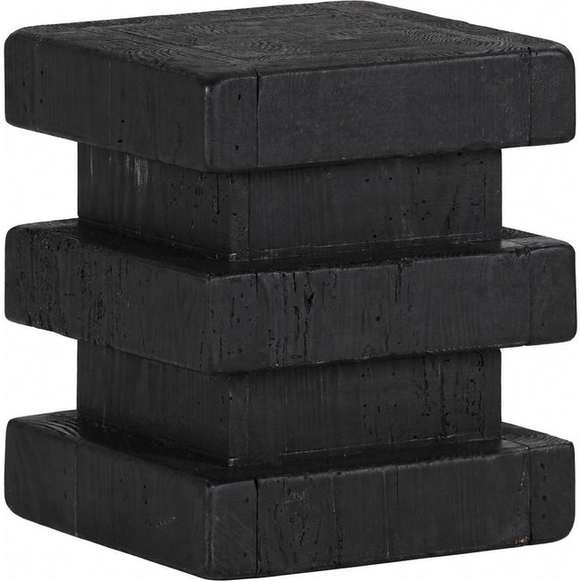 Tabouret carré en pin recyclé style brut Couleur noir <span itemprop=